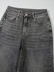 Dark gray Daverri Fashions raw hem high-rise loose straight jeans