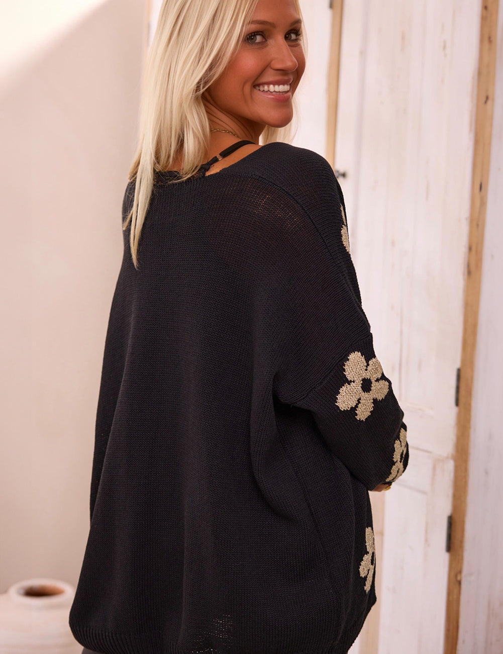 Orange Floral Print Knitted Open Front Loose Cardigan | Cardigans Daverri Fashions