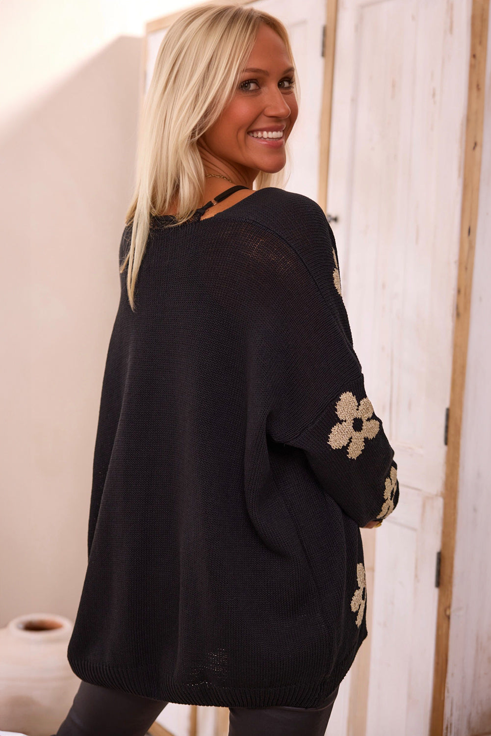 Orange Floral Print Knitted Open Front Loose Cardigan | Cardigans Daverri Fashions