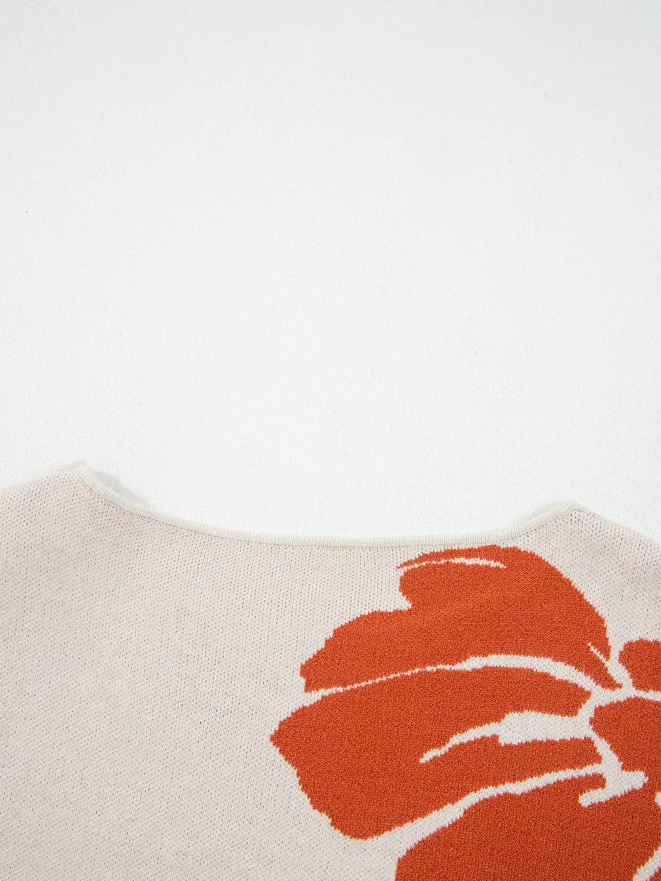 Boho flower pattern oversized knit sweater for women in cream with orange florals
