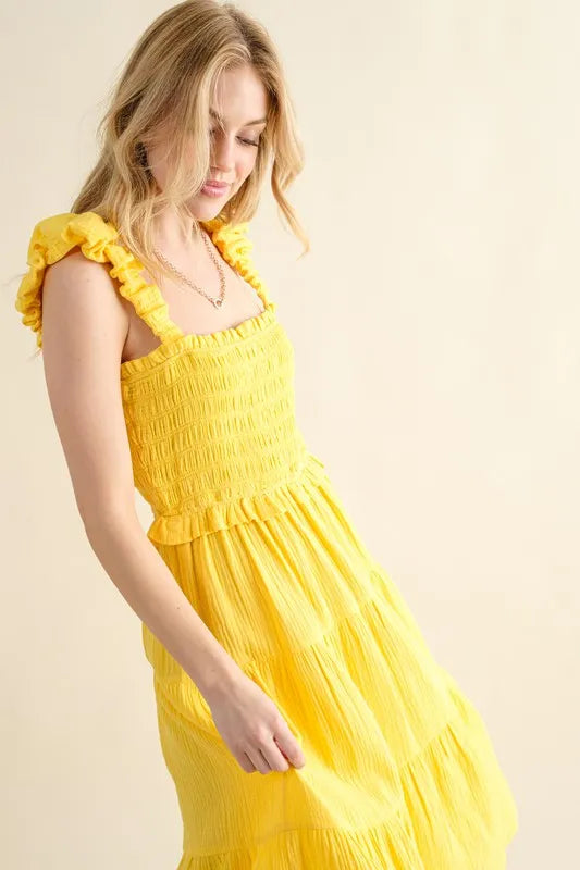 And The Why Ruched Shoulder Strap Detail Midi Dress Midi Dresses