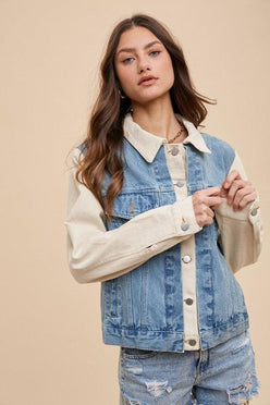 Annie Wear Collared Neck Double Placket Denim Jacket - DAVERRI FASHIONS