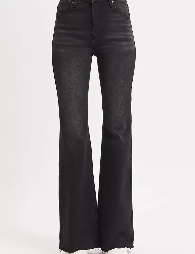 RISEN Full Size High Rise Flare Raw Cut Hem Jeans Plus Size | Jeans Daverri Fashions