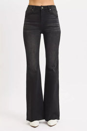 RISEN Full Size High Rise Flare Raw Cut Hem Jeans Plus Size | Jeans Daverri Fashions