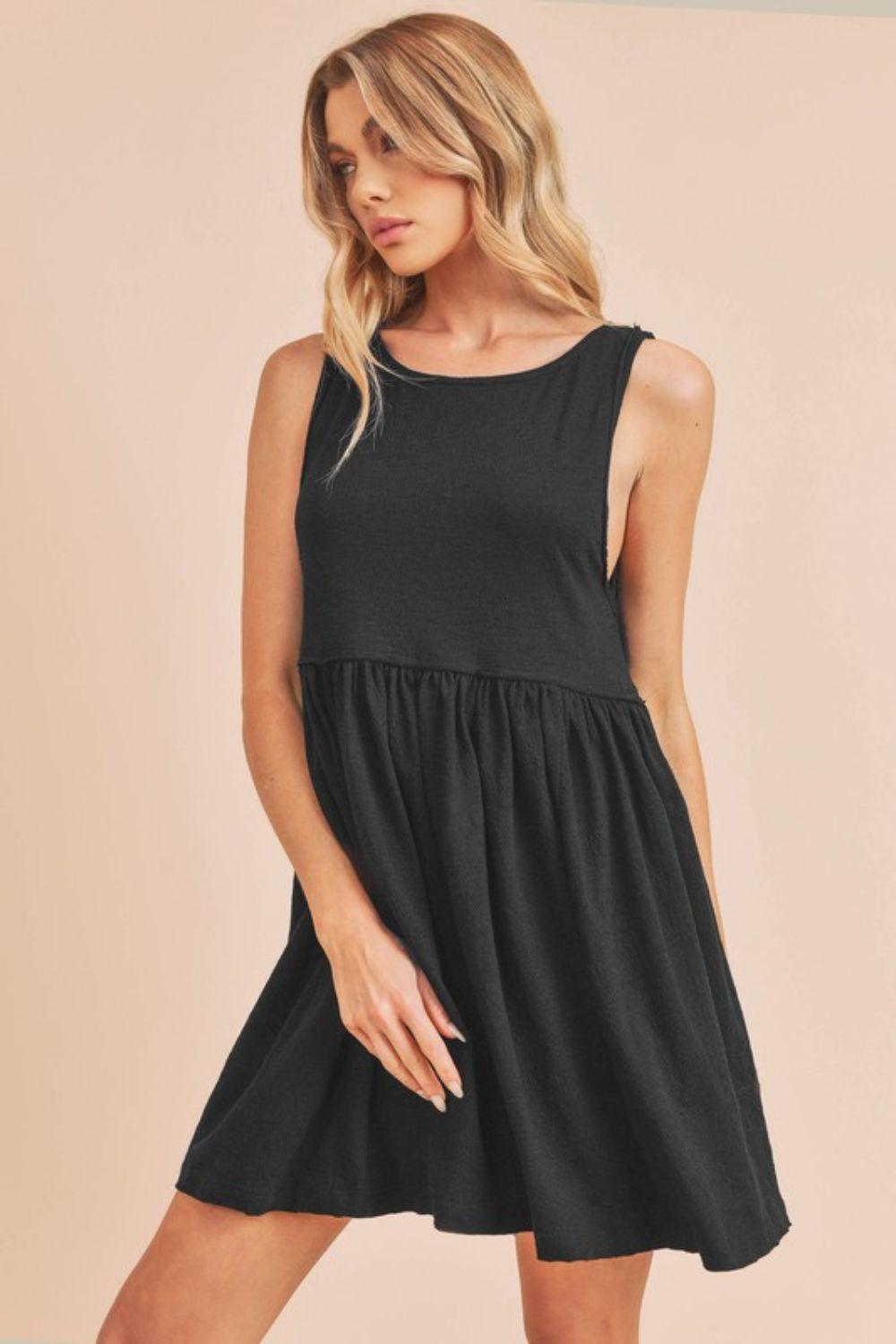 Aemi + Co Round Neck Mini Tank Dress Black S Tank Dresses