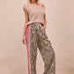 BiBi Leopard Print Pants with striped side panels and welt pockets