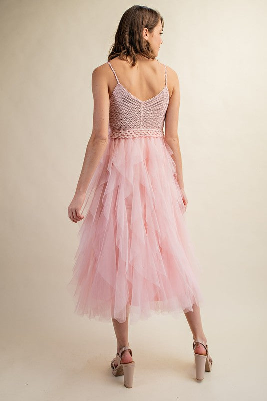 Lovely Tulle Midi Crochet Dress Midi Dresses