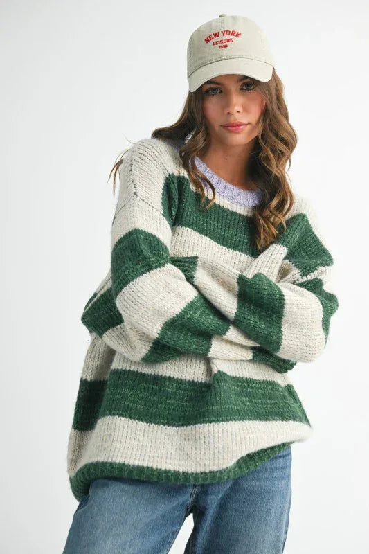 Aemi + Co Oversized Striped Sweater - DAVERRI FASHIONS
