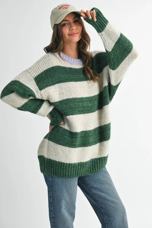 Aemi + Co Oversized Striped Sweater - DAVERRI FASHIONS