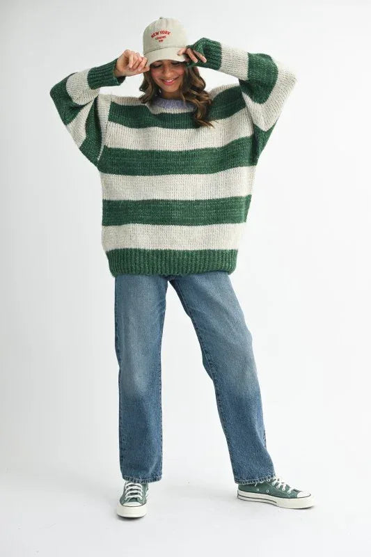 Aemi + Co Oversized Striped Sweater - DAVERRI FASHIONS