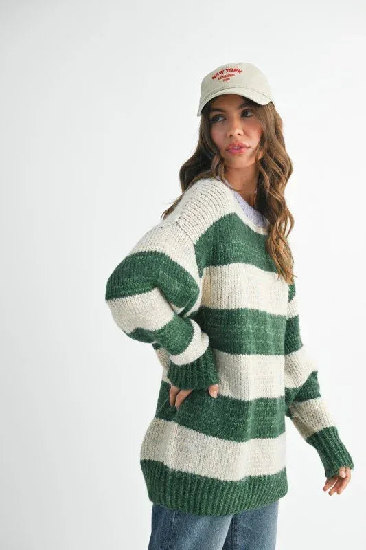 Aemi + Co Oversized Striped Sweater - DAVERRI FASHIONS
