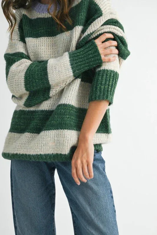 Aemi + Co Oversized Striped Sweater - DAVERRI FASHIONS