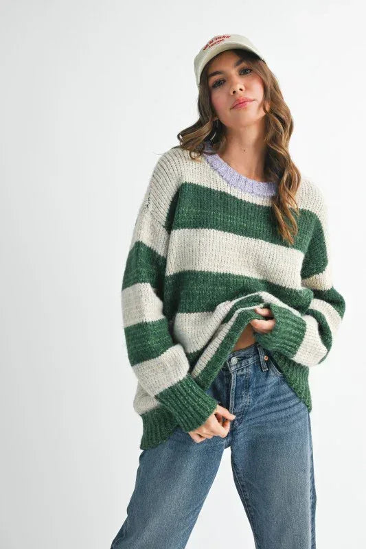 Aemi + Co Oversized Striped Sweater - DAVERRI FASHIONS
