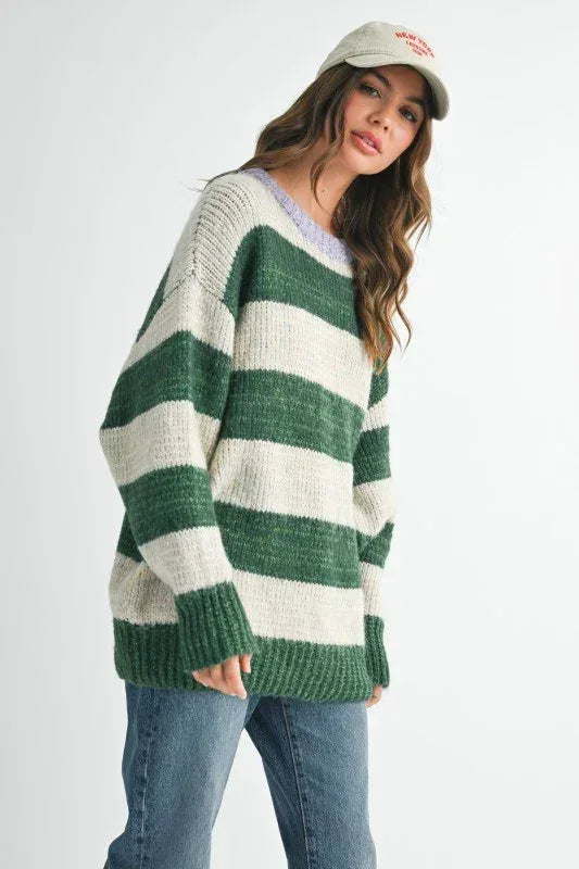Aemi + Co Oversized Striped Sweater - DAVERRI FASHIONS