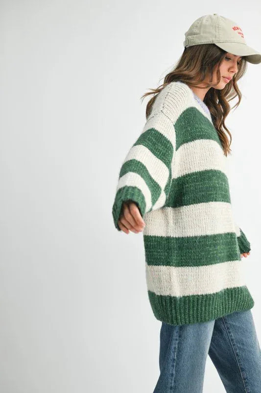 Aemi + Co Oversized Striped Sweater - DAVERRI FASHIONS