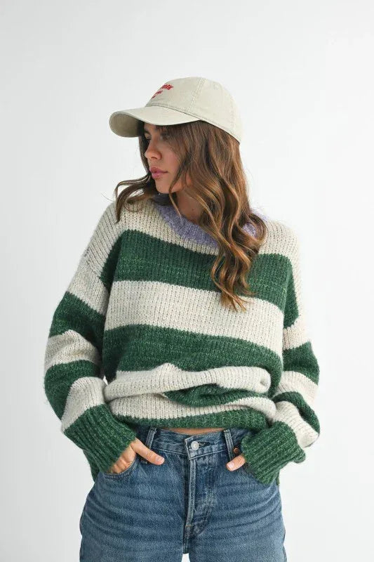 Aemi + Co Oversized Striped Sweater - DAVERRI FASHIONS