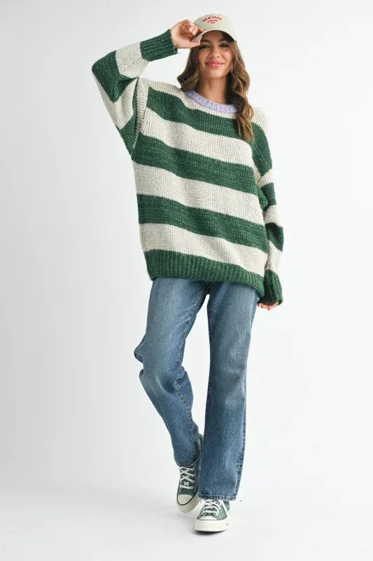 Aemi + Co Oversized Striped Sweater - DAVERRI FASHIONS