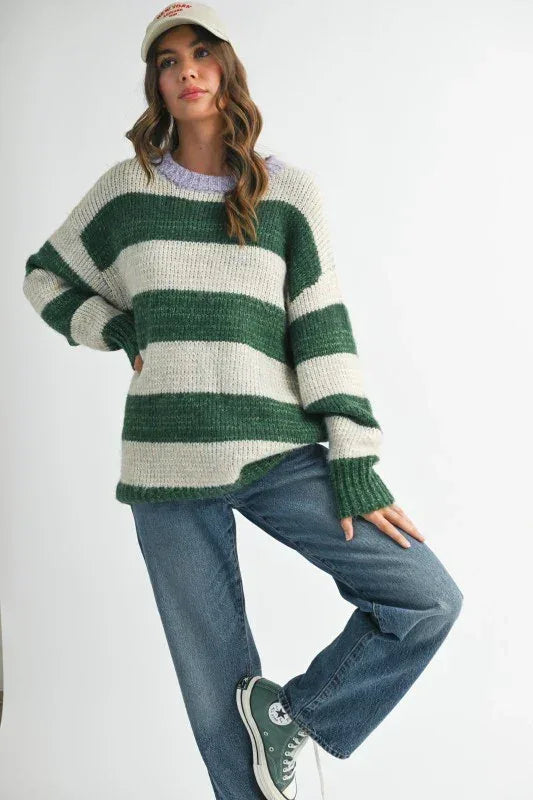 Aemi + Co Oversized Striped Sweater - DAVERRI FASHIONS