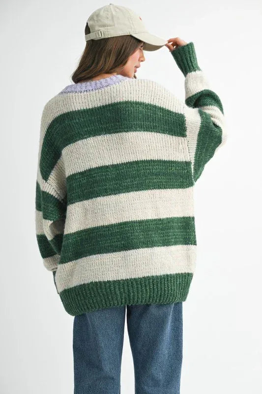 Aemi + Co Oversized Striped Sweater - DAVERRI FASHIONS