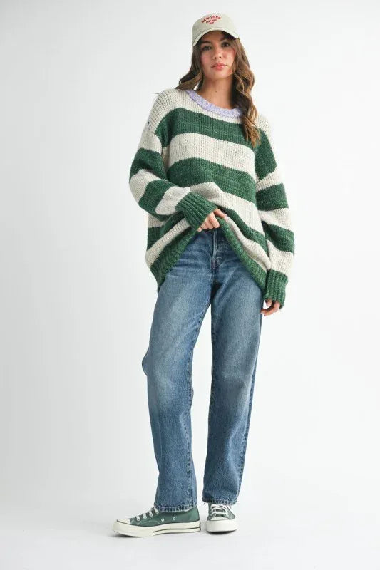 Aemi + Co Oversized Striped Sweater - DAVERRI FASHIONS