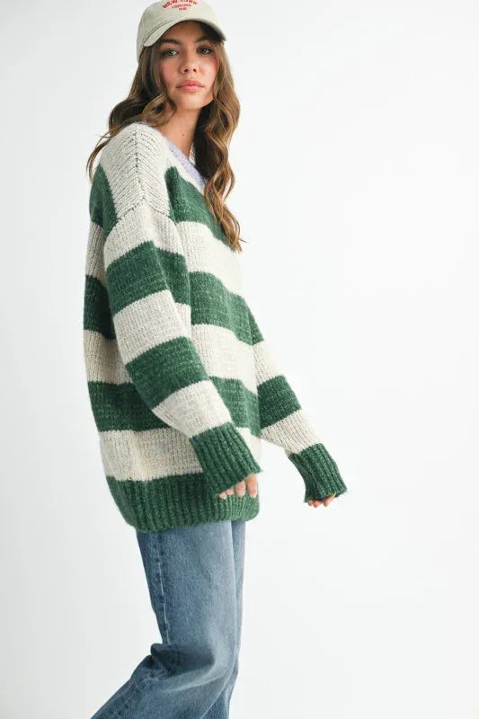 Aemi + Co Oversized Striped Sweater - DAVERRI FASHIONS