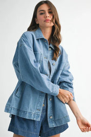 Aemi + Co Relaxed Fit Utility Denim Jacket - DAVERRI FASHIONS