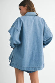 Aemi + Co Relaxed Fit Utility Denim Jacket - DAVERRI FASHIONS