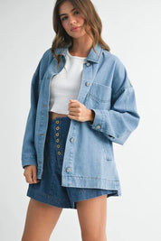 Aemi + Co Relaxed Fit Utility Denim Jacket - DAVERRI FASHIONS