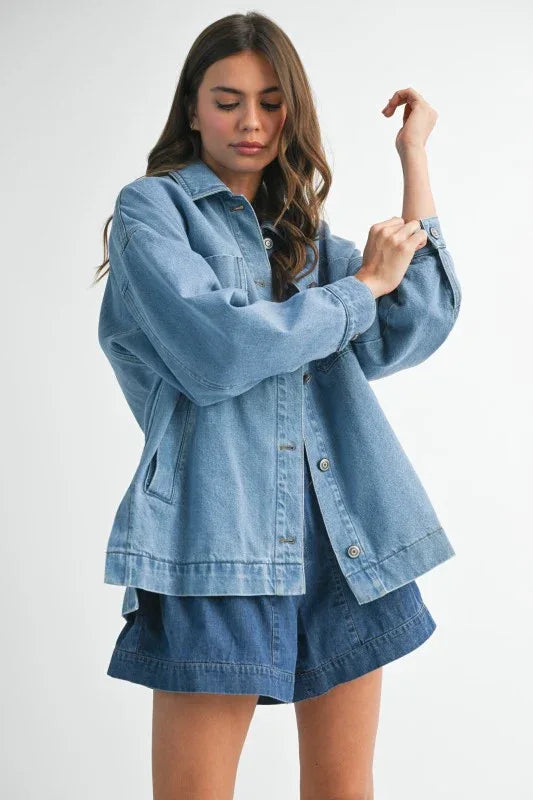 Aemi + Co Relaxed Fit Utility Denim Jacket - DAVERRI FASHIONS