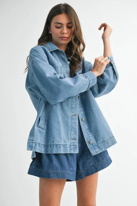 Aemi + Co Relaxed Fit Utility Denim Jacket - DAVERRI FASHIONS