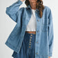 Aemi + Co Relaxed Fit Utility Denim Jacket - DAVERRI FASHIONS