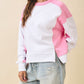 Pink and white color-blocked long-sleeve terry pullover sweatshirt