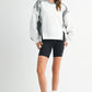 White and gray color-blocked relaxed fit terry pullover sweatshirt