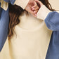 Cream-colored and navy blue color-blocked terry pullover sweatshirt with ribbed cuffs