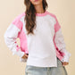 Colorblock Terry Pullover Sweatshirt in soft pink and white raglan sleeves