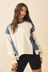 Cream and navy blue color-blocked relaxed fit terry pullover sweatshirt