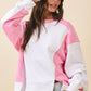 Colorblock Terry Pullover Sweatshirt in pink and white cotton