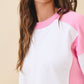 Colorblock Terry Pullover Sweatshirt in white and pink raglan style