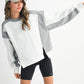 Colorblock Terry Pullover Sweatshirt with white body and gray sleeves