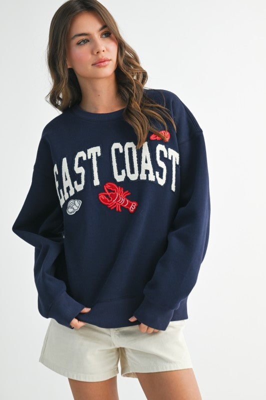 Aemi + Co East Coast navy oversized sweatshirt size S with lobster