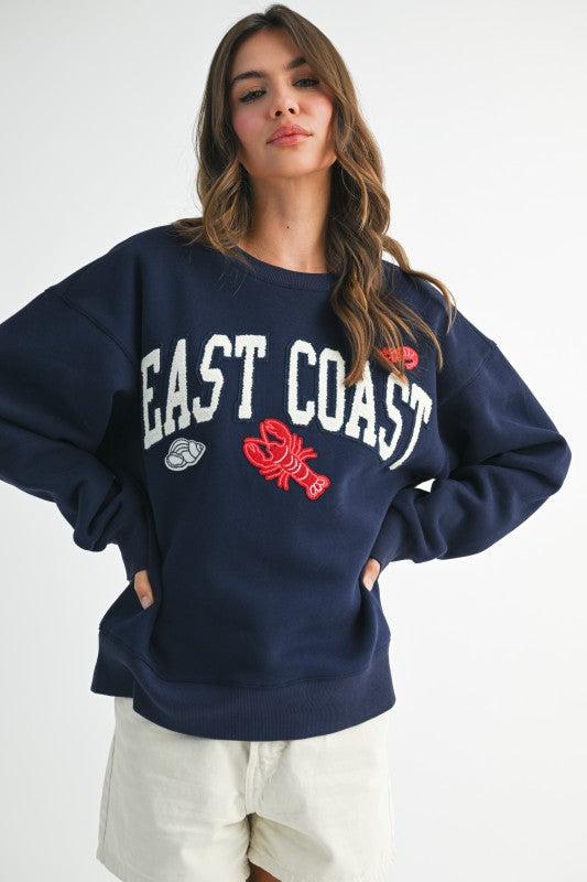 Navy blue Aemi + Co East Coast oversized sweatshirt with lobster embroidery size S