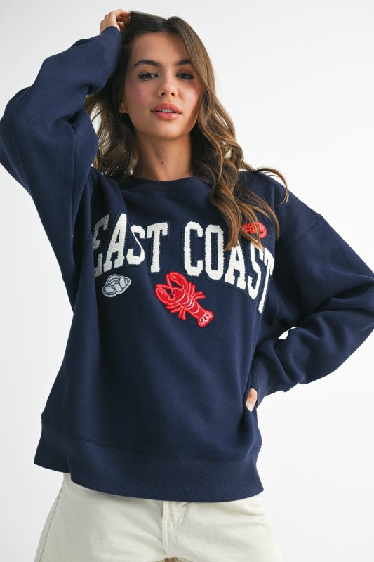 Aemi + Co East Coast navy sweatshirt with red lobster embroidery size S