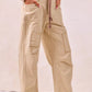 BiBi Drawstring Striped Twill Barrel Pants Oatmeal back view