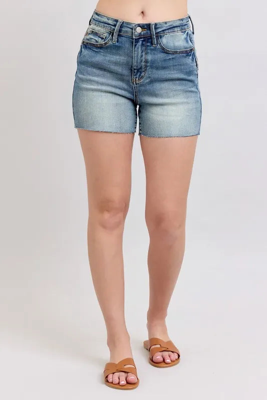 Judy Blue High Waist Star Seam Detail Denim Shorts MD Denim Shorts