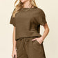Double Take Full Size Texture Short Sleeve T-Shirt and Drawstring Shorts Set Outfit Sets