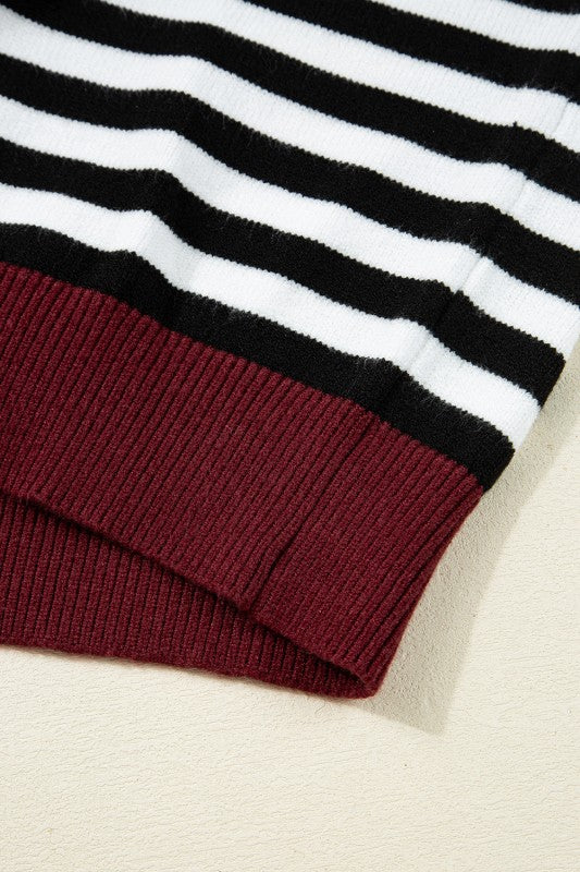 Striped Colorblock Patchwork Long Sleeve Sweater | Daverri Fashions