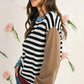 Striped Colorblock Patchwork Long Sleeve Sweater - DAVERRI FASHIONS