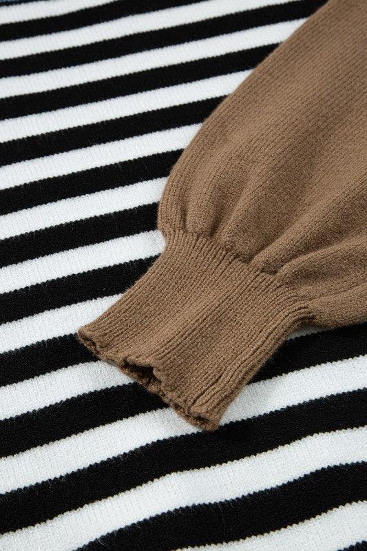 Striped Colorblock Patchwork Long Sleeve Sweater - DAVERRI FASHIONS