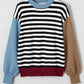 Striped Colorblock Patchwork Long Sleeve Sweater - DAVERRI FASHIONS