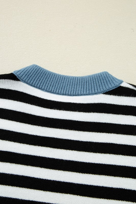 Striped Colorblock Patchwork Long Sleeve Sweater | Daverri Fashions